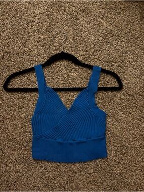 debut Bright Blue Ribbed V-Wrap Cropped Camisole